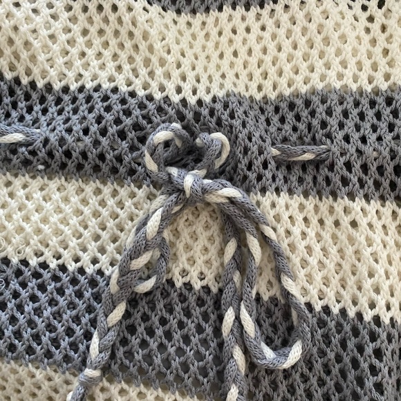 Crochet Gray & White Striped Mesh Dolman Sleeve top - Picture 3 of 7